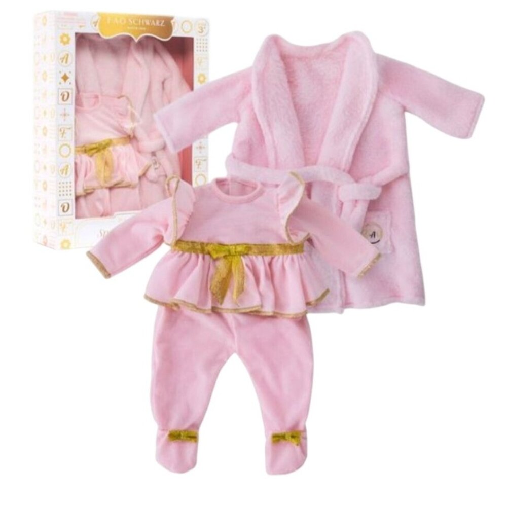 FAO Baby Sparkle Sleep Set 14-Inch Dolls Pink Robe Ruffled Outfit Gold Details